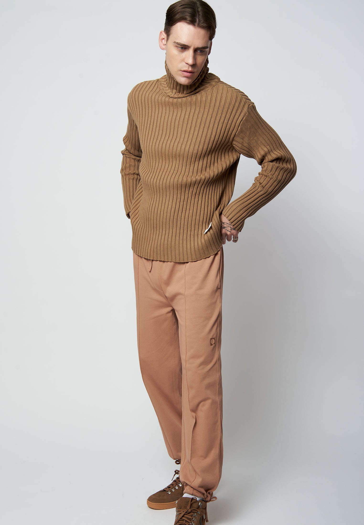 Organic cotton knit roll-neck jumper FARO in brown
