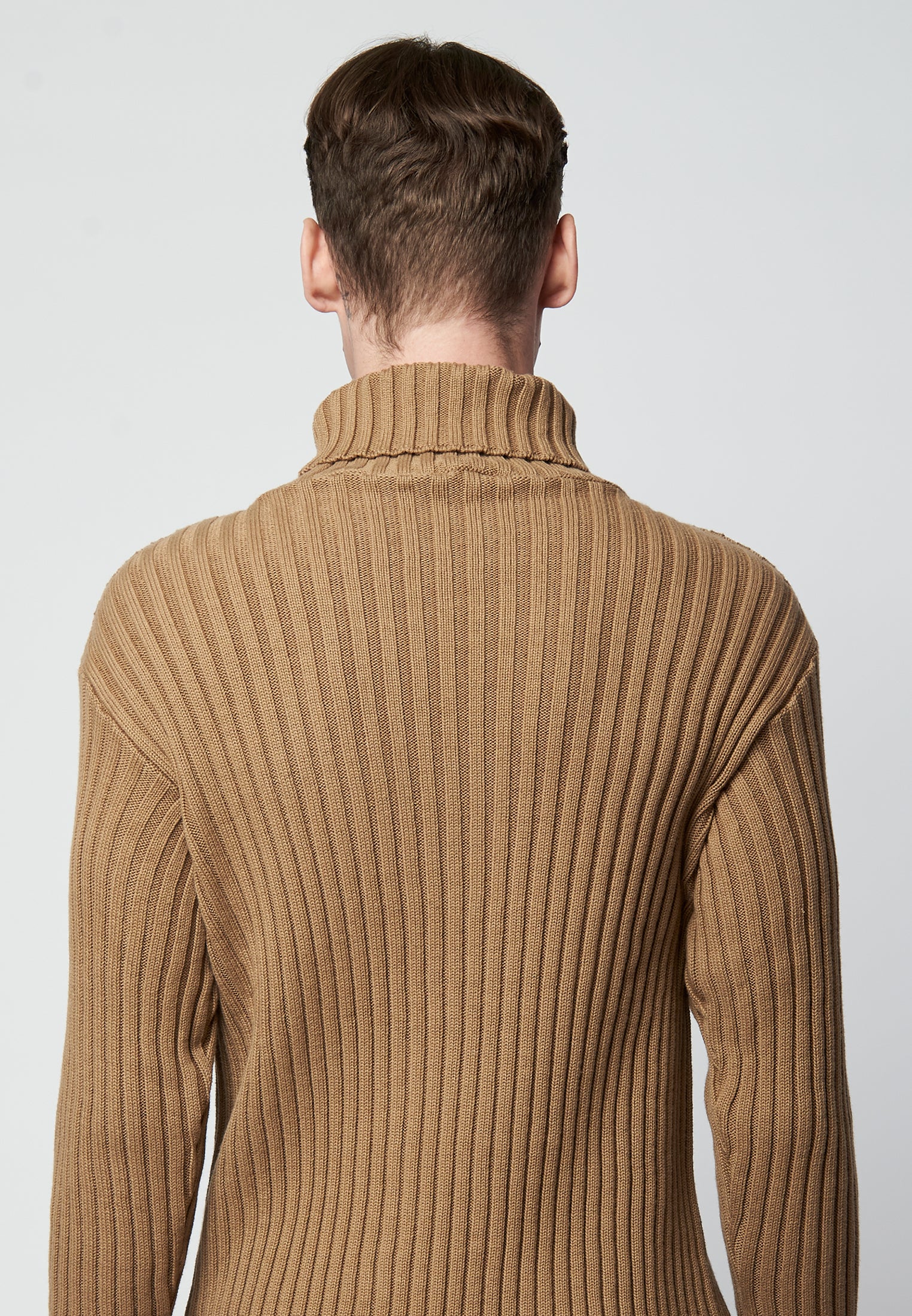 Organic cotton knit roll-neck jumper FARO in brown