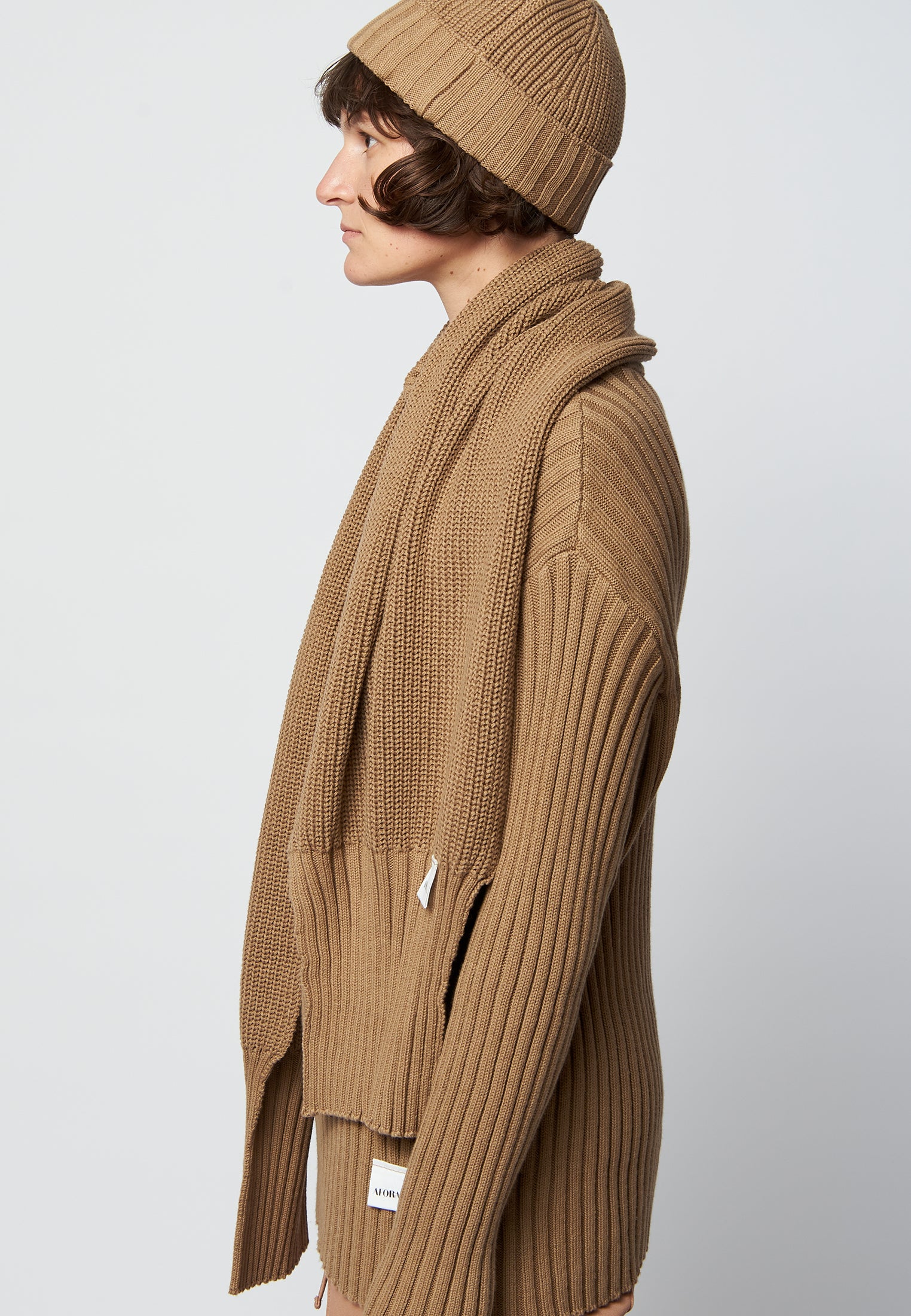 Organic cotton knit scarf SCAR in brown